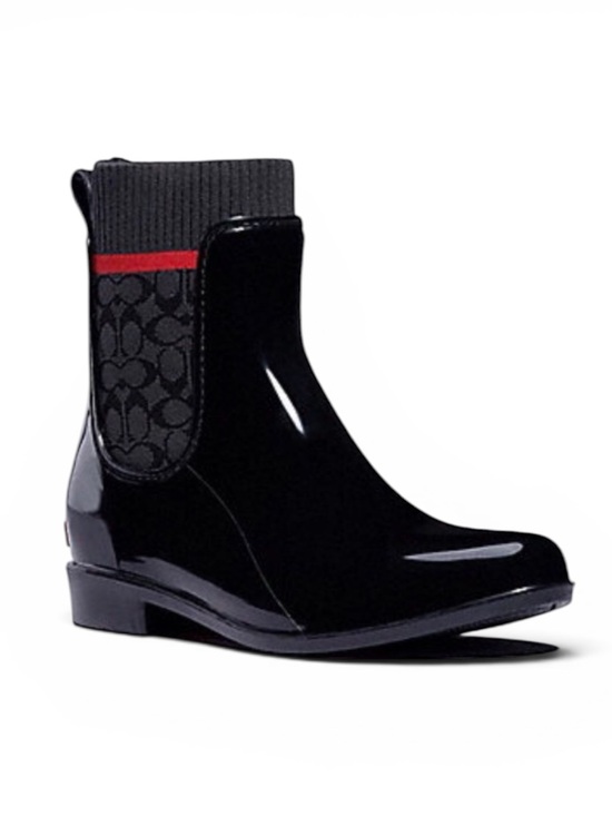 Coach Shoes - Coach Glossy Black and Red Rain Boots - Size 9